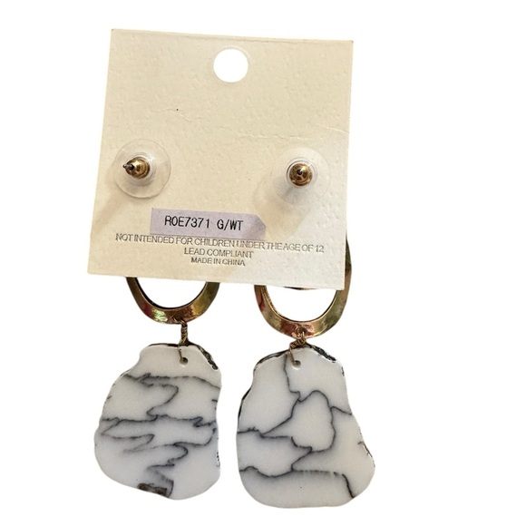 MISHA COLLECTION Gold and White Earrings Marbled Y2K Retro 90s - Picture 2 of 2